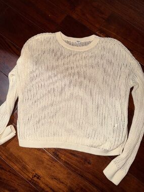 Uniqlo Cream Open-Weave Crew Neck Sweater